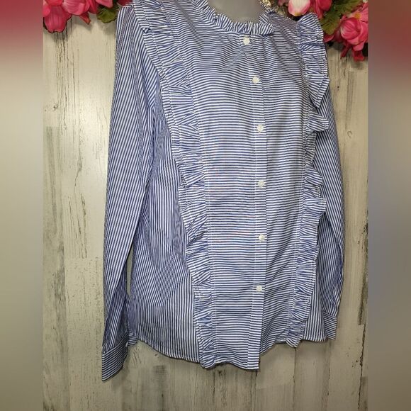 Avec Les Filles Ruffled Button Up Long Sleeve Shirt NWT - Picture 5 of 12
